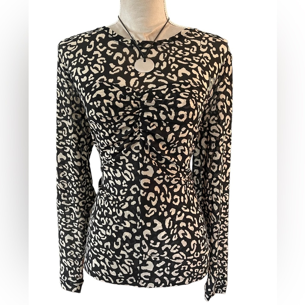 CAbi Sweetheart Top #4163 Black Ivory Animal Print